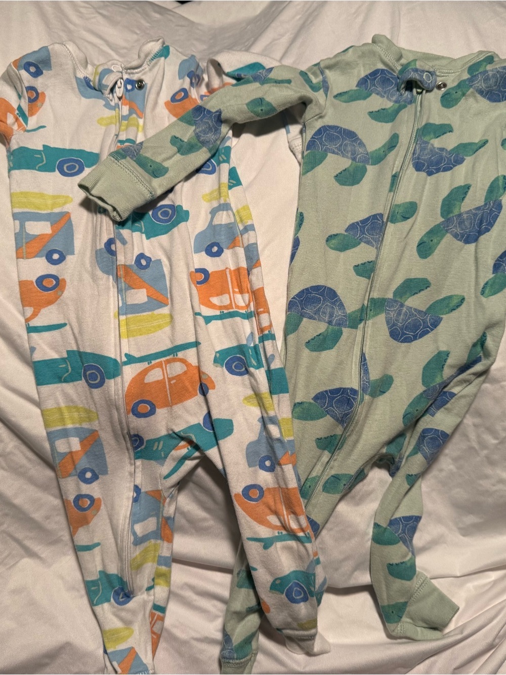 Carters Kids Zip-Front One-Piece Pajamas in Teal & White - Turtle & Car Prints